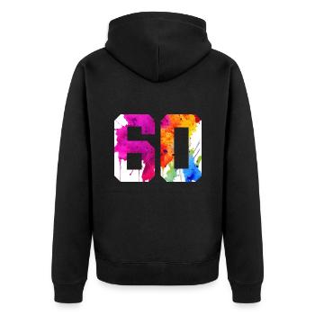 NUMMER 60 JAHRE ALT 60. GEBURTSTAG - Unisex Premium Bio Zip Hoodie - Schwarz - Hinten - Nico (187cm)