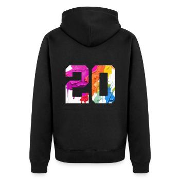 FARBIG NUMMER 20 BUNT 20. GEBURTSTAG - Unisex Premium Bio Zip Hoodie - Schwarz - Hinten - Nico (187cm)