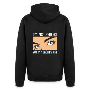 Make-up Kosmetik Kosmetikerin - Unisex Premium Bio Zip Hoodie - Schwarz - Hinten - Nico (187cm)