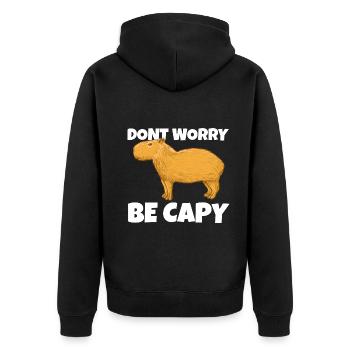 Capybara don't Worry be Capy - Unisex Premium Organic Zip Hoodie - black - Back - Nico (187cm)