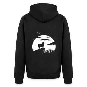 Finnischer Lapphund und Berghund - Unisex Premium Bio Zip Hoodie - Schwarz - Hinten - Nico (187cm)