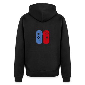 Schalten Sie Ihr Herz - Unisex Premium Bio Zip Hoodie - Schwarz - Hinten - Nico (187cm)