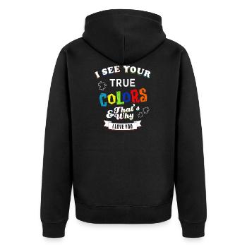 Wahre Farben, Liebe - Unisex Premium Bio Zip Hoodie - Schwarz - Hinten - Nico (187cm)