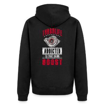 TURBO LIFE - Boost addicted - Unisex Premium Organic Zip Hoodie - black - Back - Nico (187cm)