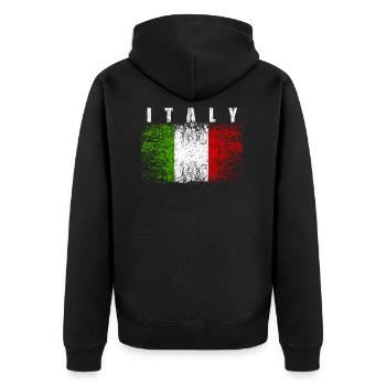 Italien Flagge 008 AllroundDesigns - Unisex Premium Bio Zip Hoodie - Schwarz - Hinten - Nico (187cm)