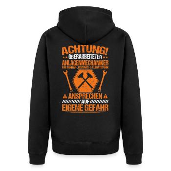 Anlagenmechaniker/Sanitär/Klempner/Klima/Geschenk - Unisex Premium Bio Zip Hoodie - Schwarz - Hinten - Nico (187cm)