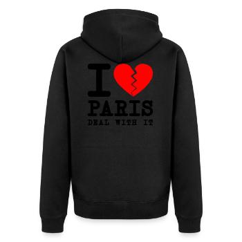 Ich hasse Paris Touristen Shirt komm damit klar - Unisex Premium Bio Zip Hoodie - Schwarz - Hinten - Nico (187cm)