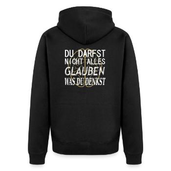 You can't believe everything you think! - Unisex Premium Organic Zip Hoodie - black - Back - Nico (187cm)