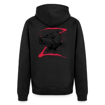 Z wie Zander - Unisex Premium Bio Zip Hoodie - Schwarz - Hinten - Nico (187cm)