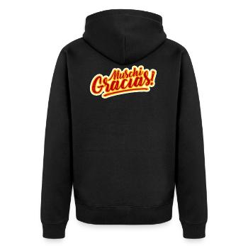 MUSCHI GRACIAS! SPANISCH - Unisex Premium Bio Zip Hoodie - Schwarz - Hinten - Nico (187cm)
