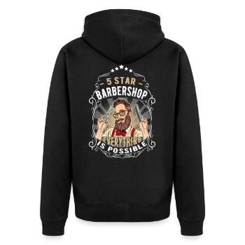 Barbershop Frisör - Unisex Premium Bio Zip Hoodie - Schwarz - Hinten - Nico (187cm)