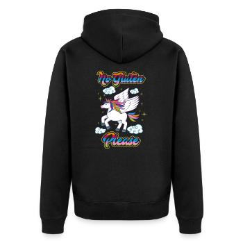 Not Gluten Please - Einhorn Ernährung Gesundheit - Unisex Premium Bio Zip Hoodie - Schwarz - Hinten - Nico (187cm)