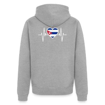 Cuba Kuba Flagge Herz National Havanna Geschenk - Unisex Premium Bio Zip Hoodie - Grau meliert - Hinten - Nico (187cm)