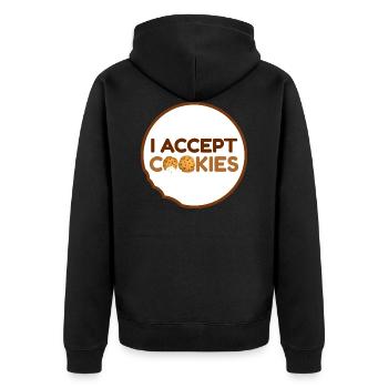I accept cookies - Unisex Premium Organic Zip Hoodie - black - Back - Nico (187cm)