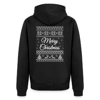 "Merry Christmas" knitting pattern (white) - Unisex Premium Organic Zip Hoodie - black - Back - Nico (187cm)