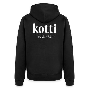 KOTTI SPRUCH, KOTTI VOLL NICE BERLIN - Unisex Premium Bio Zip Hoodie - Schwarz - Hinten - Nico (187cm)