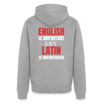Latein Lehrer Geschenkidee - Unisex Premium Bio Zip Hoodie - Grau meliert - Hinten - Nico (187cm)
