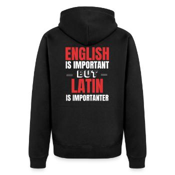 Latein Lehrer Geschenkidee - Unisex Premium Bio Zip Hoodie - Schwarz - Hinten - Nico (187cm)