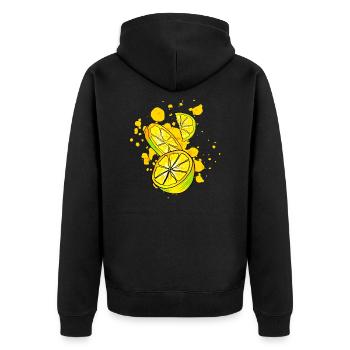 Zitronen Shirt - Unisex Premium Bio Zip Hoodie - Schwarz - Hinten - Nico (187cm)
