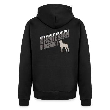 Rhodesian Ridgeback Geschenkidee - Unisex Premium Bio Zip Hoodie - Schwarz - Hinten - Nico (187cm)