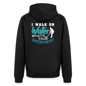 Ice Hockey Ice Skate Stick Puck - Unisex Premium Organic Zip Hoodie - black - Back - Nico (187cm)