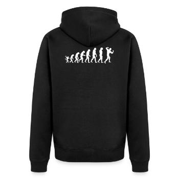 Evolution bodybuilding fitness - Unisex Premium Bio Zip Hoodie - Schwarz - Hinten - Nico (187cm)