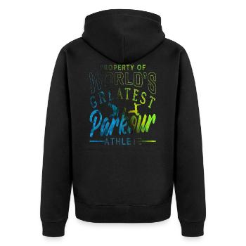 Parkour - Unisex Premium Bio Zip Hoodie - Schwarz - Hinten - Nico (187cm)