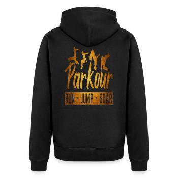 Parkour - Unisex Premium Bio Zip Hoodie - Schwarz - Hinten - Nico (187cm)