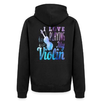 Geige - Unisex Premium Bio Zip Hoodie - Schwarz - Hinten - Nico (187cm)