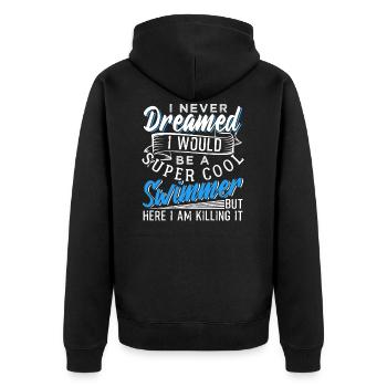 Schwimmen - Unisex Premium Bio Zip Hoodie - Schwarz - Hinten - Nico (187cm)