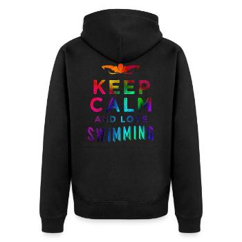Schwimmen - Unisex Premium Bio Zip Hoodie - Schwarz - Hinten - Nico (187cm)