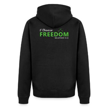 I choose Freedom - Bible verse - Christian - Unisex Premium Organic Zip Hoodie - black - Back - Nico (187cm)