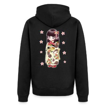 Japanisches süßes Kimono-Mädchen - Unisex Premium Bio Zip Hoodie - Schwarz - Hinten - Nico (187cm)