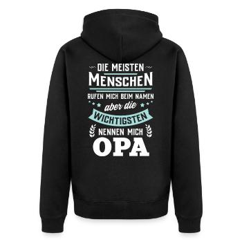 Die wichtigsten Menschen nennen mich Opa - Unisex Premium Bio Zip Hoodie - Schwarz - Hinten - Nico (187cm)