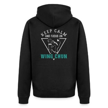 Wing Chun - Unisex Premium Bio Zip Hoodie - Schwarz - Hinten - Nico (187cm)