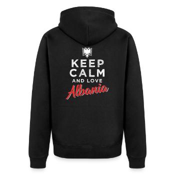 Albanien - Unisex Premium Bio Zip Hoodie - Schwarz - Hinten - Nico (187cm)