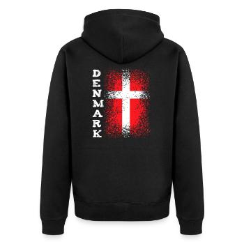 Denmark Flag - Unisex Premium Organic Zip Hoodie - black - Back - Nico (187cm)