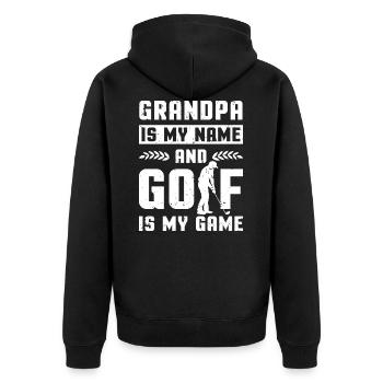 Grandpa Is My Name And Golf Is My Game - Unisex Premium Bio Zip Hoodie - Schwarz - Hinten - Nico (187cm)
