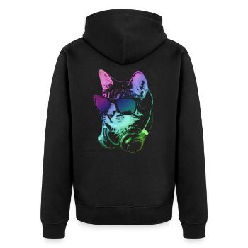 DJ Cat In Neon Lights - Unisex Premium Organic Zip Hoodie - black - Back - Nico (187cm)