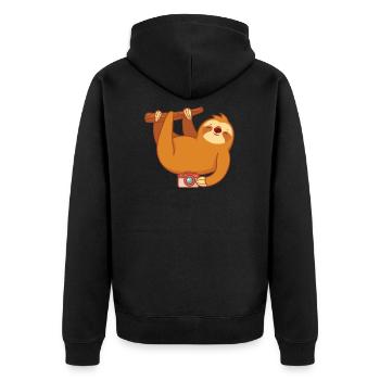 Faultier Fotograf - Unisex Premium Bio Zip Hoodie - Schwarz - Hinten - Nico (187cm)