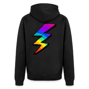 Bunter Blitz. Regenbogen - Unisex Premium Bio Zip Hoodie - Schwarz - Hinten - Nico (187cm)