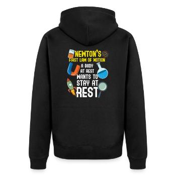 Physics - First Newtonian law - Unisex Premium Organic Zip Hoodie - black - Back - Nico (187cm)