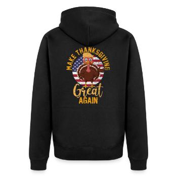 Thanksgiving Donald  Amerika - Unisex Premium Bio Zip Hoodie - Schwarz - Hinten - Nico (187cm)