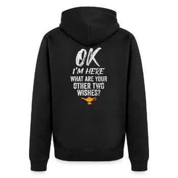 Flaschengeist Lustiger Spruch - Unisex Premium Bio Zip Hoodie - Schwarz - Hinten - Nico (187cm)
