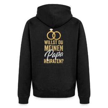 Willst du meinen Papa heiraten? - Unisex Premium Bio Zip Hoodie - Schwarz - Hinten - Nico (187cm)
