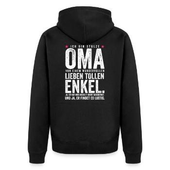 Oma Loading - Unisex Premium Bio Zip Hoodie - Schwarz - Hinten - Nico (187cm)