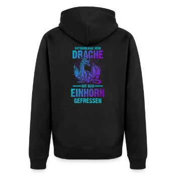 Drache Einhorn Fabelwesen Lustiger Spruch - Unisex Premium Bio Zip Hoodie - Schwarz - Hinten - Nico (187cm)