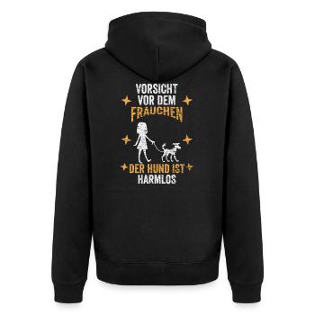 Hund Frauchen Gassi Spazieren Lustig - Unisex Premium Bio Zip Hoodie - Schwarz - Hinten - Nico (187cm)