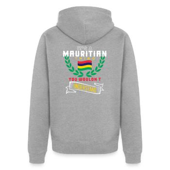 Mauritius - Unisex Premium Bio Zip Hoodie - Grau meliert - Hinten - Nico (187cm)