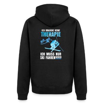 Ski Skier Therapie - Unisex Premium Bio Zip Hoodie - Schwarz - Hinten - Nico (187cm)